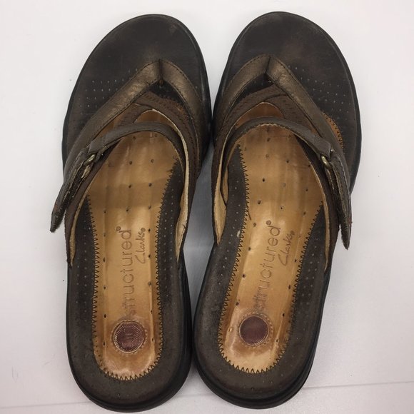 Clarks Pewter Bronze Leather Slip On  Sandals  6 - Picture 7 of 10